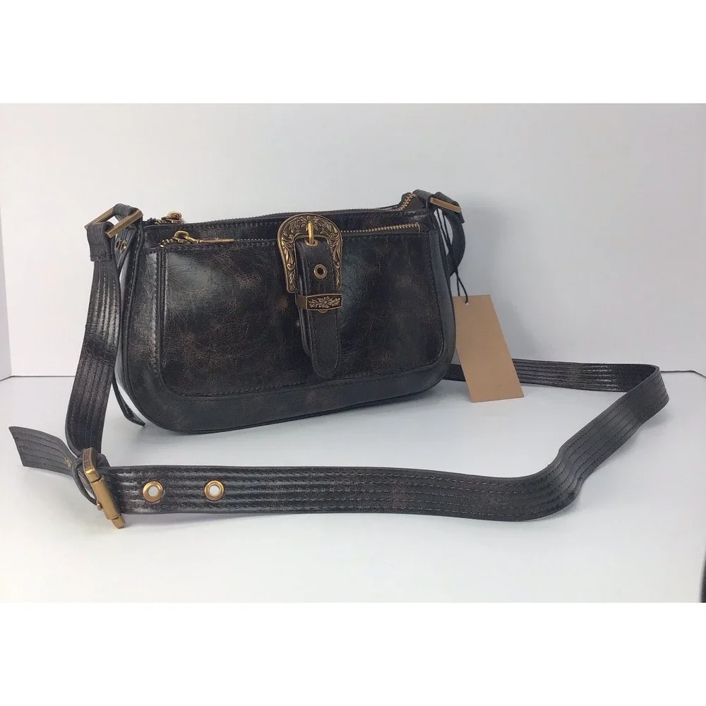 STEVE MADDEN BRubben2 brown distressed crossbody bag